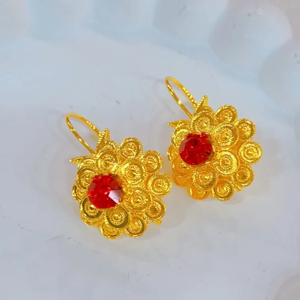 铜合金亚克力耳饰 金色女民族风爱心/水滴/铃素款镶嵌珠宝新娘