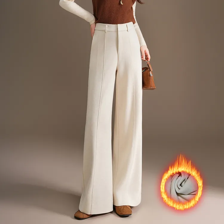 「醋酸羊毛850克重」冬季加厚加绒西装阔腿时尚轻奢高级直筒裤6088