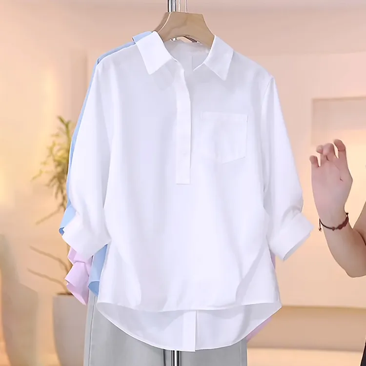 职业轻奢白色衬衫女2025夏季洋气减龄宽松时尚高级感休闲显瘦上衣