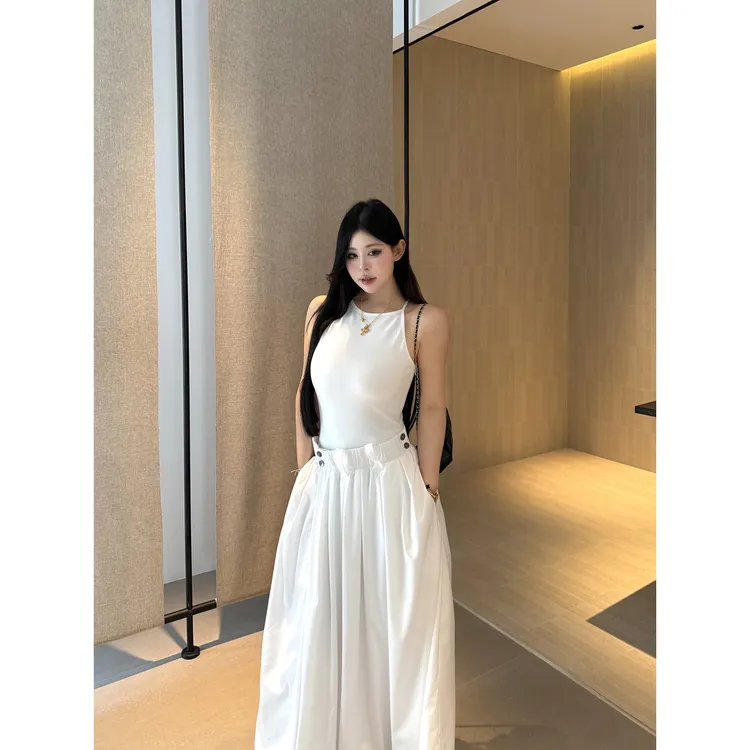 黑泽玄七《我爱的纯元裙》夏秋显瘦初恋纯白立体腰部叠褶连衣裙