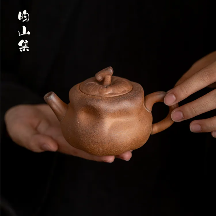 原矿粗陶老岩泥茶壶柿柿如意壶手作复古侘寂风泡茶壶单壶办公茶具