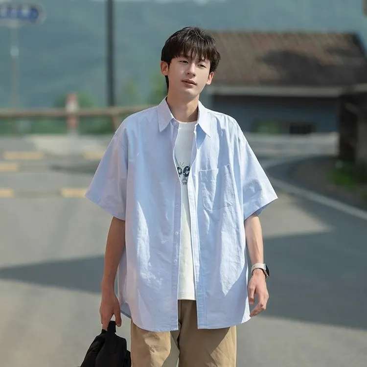 海澜之家运动日系工装翻领衬衫男款夏季潮牌少年感休闲衬衣学院风