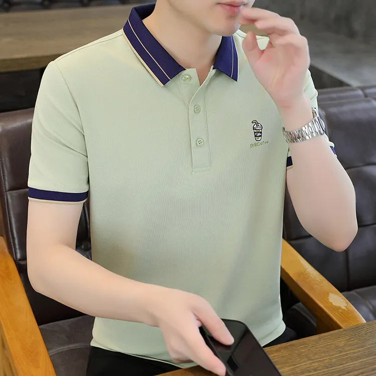 夏季男士潮流翻领时尚百搭休闲Polo衫韩版商务运动修身透气薄款