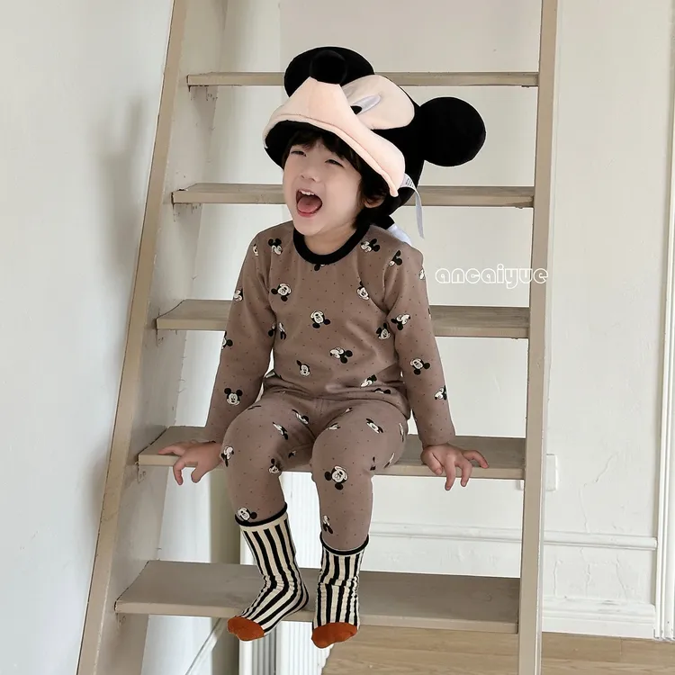 儿童300G舒绒云感棉拉架纯棉男女童卡通秋衣秋裤套装