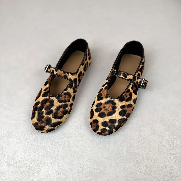 【福利专属】新款ai马毛单鞋时尚真皮外贸鞋轻奢平底豹纹玛丽珍女鞋