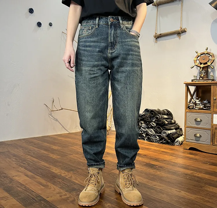 高端牛仔裤男高端牛仔裤男款2025秋冬新款复古潮流百搭男士宽松潮牌刺绣长裤子