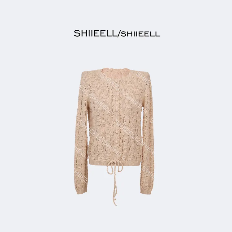 SHIIEELL【钩花艺术】法式气质棉毛混纺重工手钩钩花针织开衫Z8944