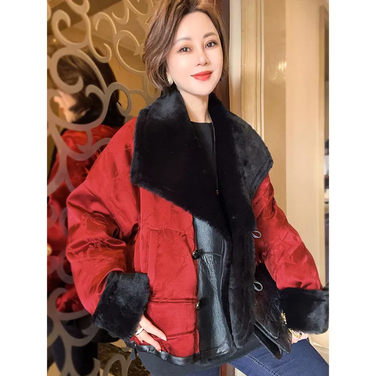 【朱与墨】皮毛一体绵羊皮拼接90鹅绒服新中式女装上衣25121618