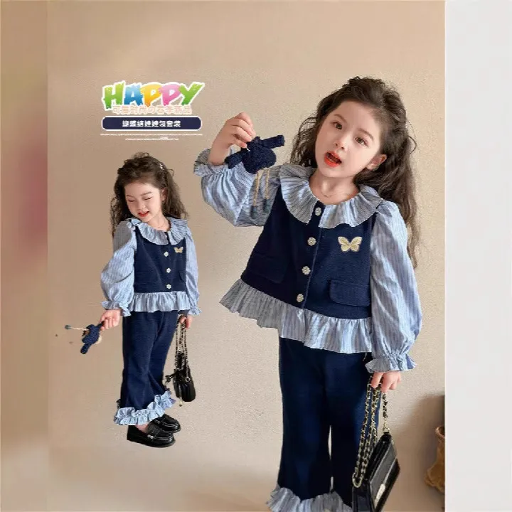巴拉女童2025秋季韩版时尚开衫外套与俏皮微喇叭裤组成的潮流两