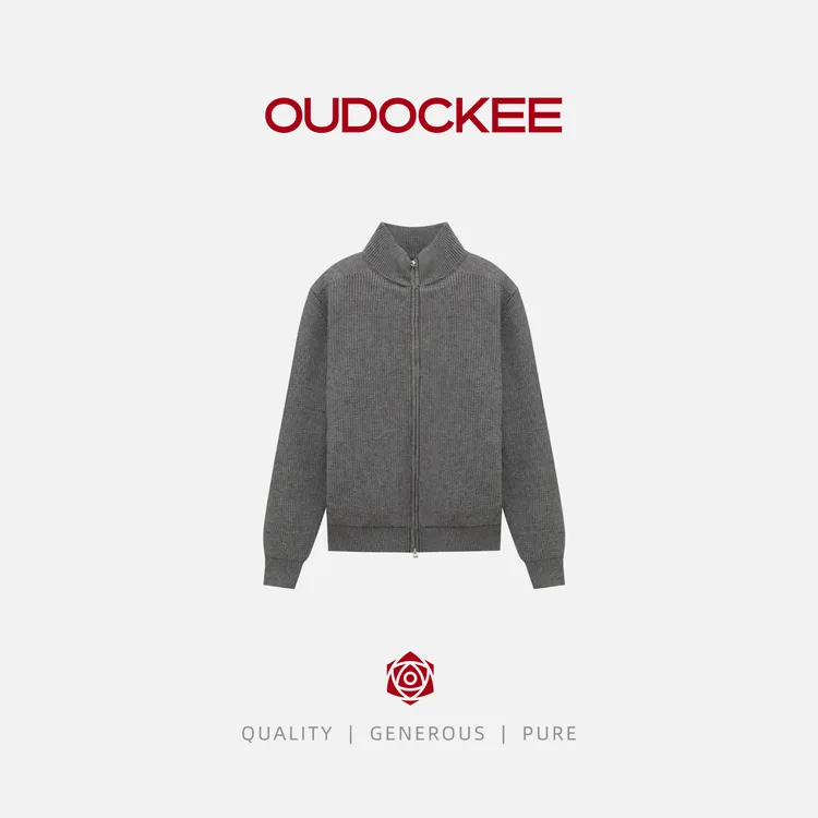 OUDOCKEE 鸥鸥【男朋友羽绒】复古咖色立领开衫羽绒毛衣 RADAN1042T