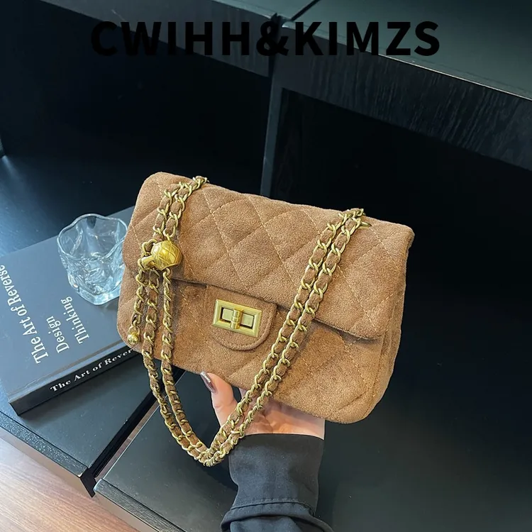 CWIHH&KIMZS小ck复古麂皮绒包包女2025秋冬季新款百搭斜挎包流行