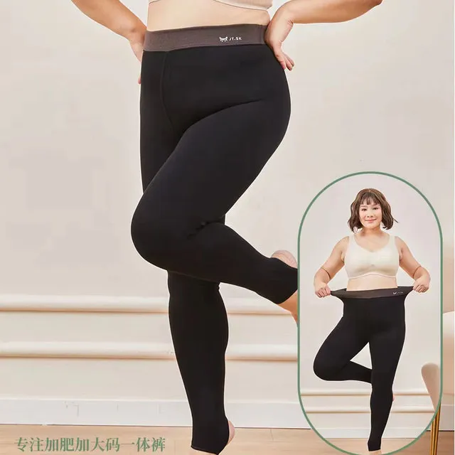 外穿一体保暖裤 棉面加绒加肥加大码胖MM200斤小黑裤女抗起球防风