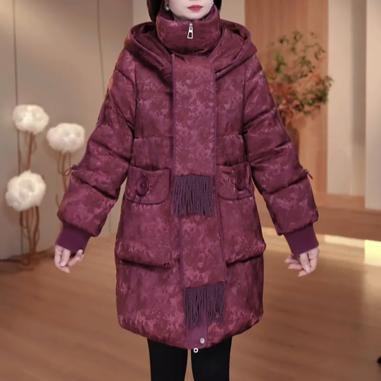 时尚洋气大码连帽可拆棉服女2025冬季新款女士精致加厚保暖棉外套