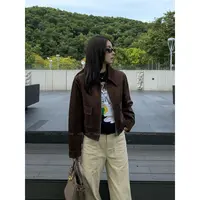 【琥珀石】“进口皮绒感”重磅高级贵气明线条百搭翻领拉链外套25025