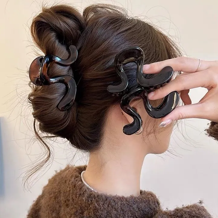 慵懒高级感波浪形抓夹发夹女款后脑勺发量少半扎鲨鱼夹子发卡头饰