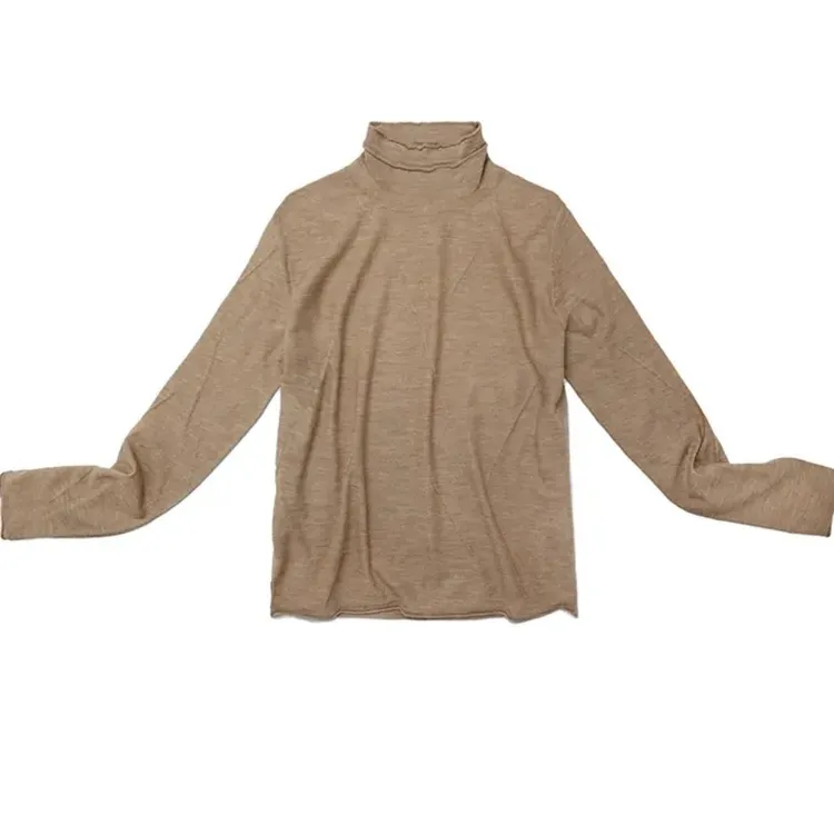 思念之壑 80支精纺羊绒女士提花中领卷边打底衫 舒适高级百搭