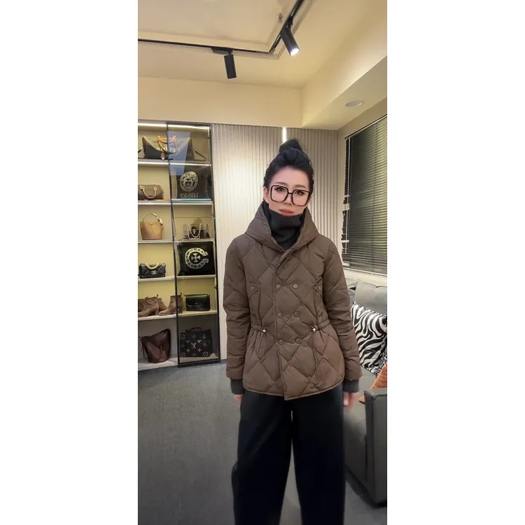 重工连帽时尚收腰棉服外套#2266