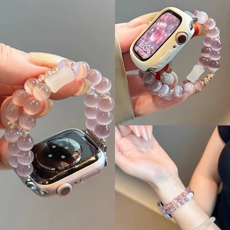 【水晶手链】适用苹果手表表带iwatch10新款葡萄紫s9女s8猫眼se夏