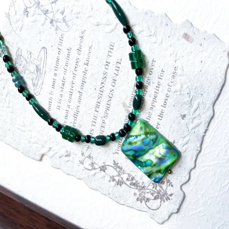 斗鱼手作｜蓝沙绿地项链复古vintage绿色气质小众简约个性时尚百搭