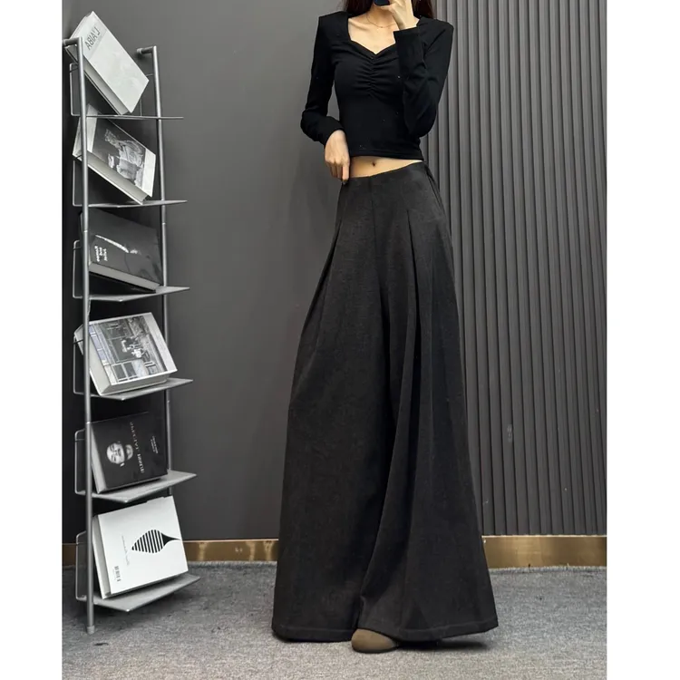 毛呢西装裤女冬新款加厚加绒保暖休闲长裤垂感直筒阔腿裤子