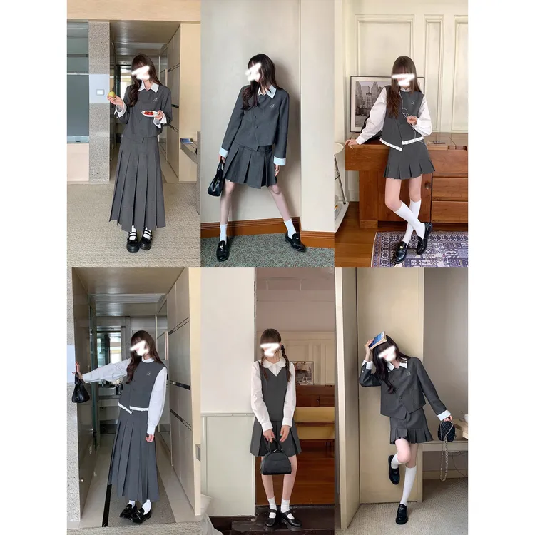 高级感灰色西装外套百褶半身裙两件套女秋冬季时尚套装韩系学院风