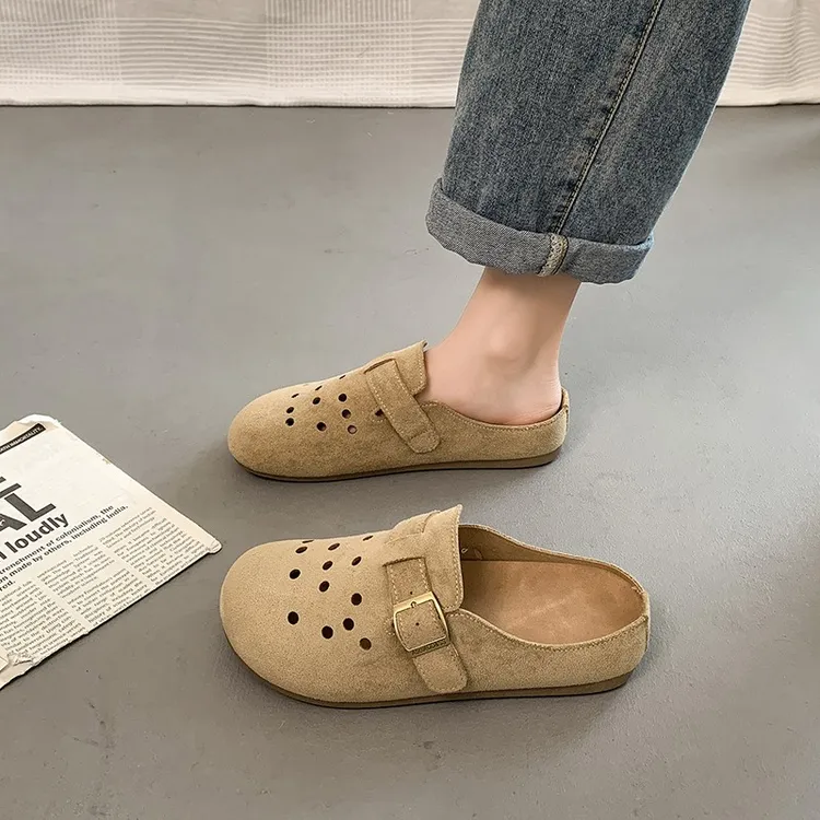 包头半拖鞋女外穿2025夏季新款厚底增高勃肯鞋一脚蹬休闲洞洞凉拖