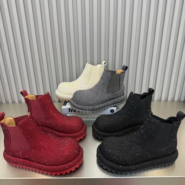 慕12-01新款厚底圆头水钻时尚百搭彩色短靴早春洋气舒适