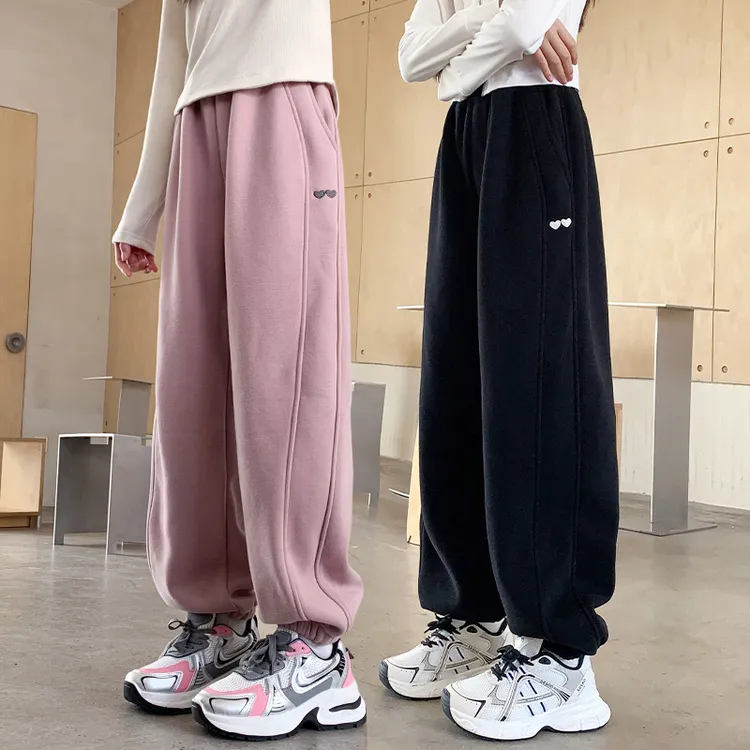 女童裤子秋冬款2025新款冬季加绒加厚卫裤女孩春秋中大童运动长裤