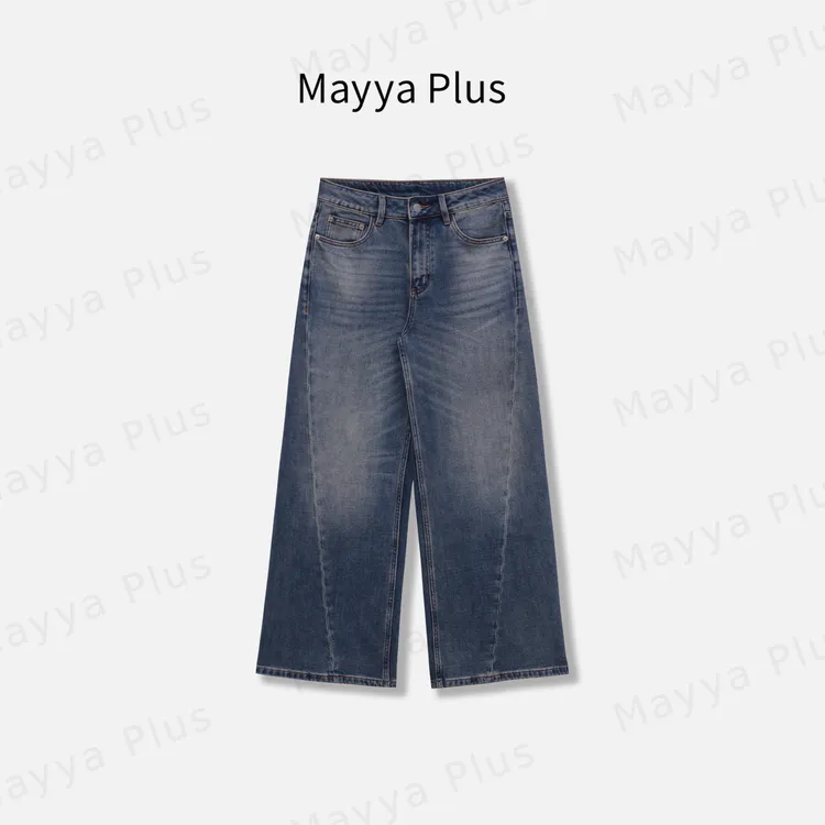 【魔力牛仔】Mayya Plus麦芽定制高腰流光风直筒宽松牛仔裤32537533