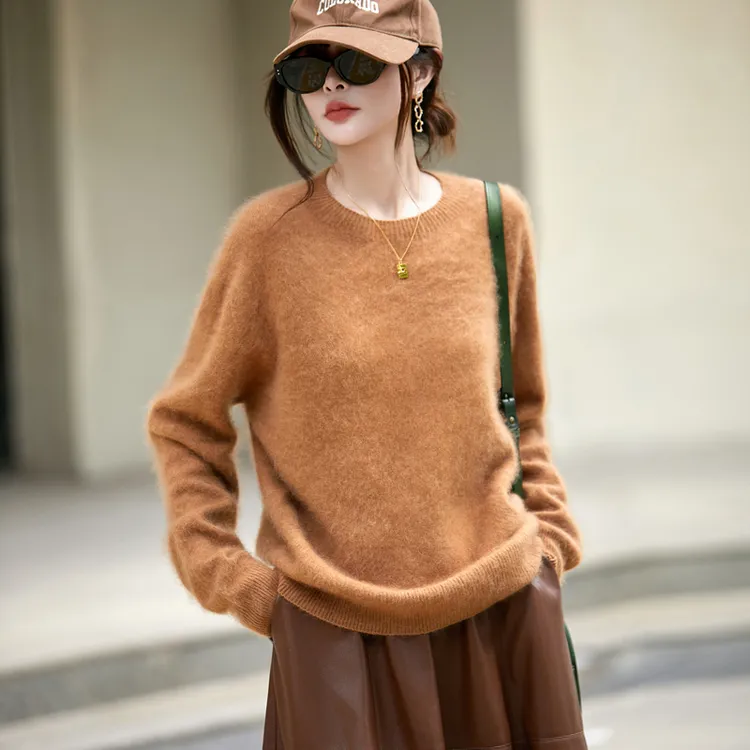 【云柔感】口碑升级定纺水洗拉绒加厚圆领羊绒羊毛拉绒衫针织衫