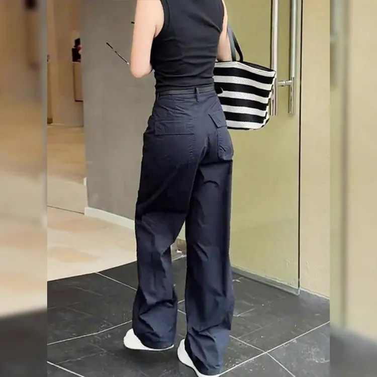 工装休闲裤女2025秋冬新款大码胖mm高腰复古宽松遮跨直筒阔腿裤子