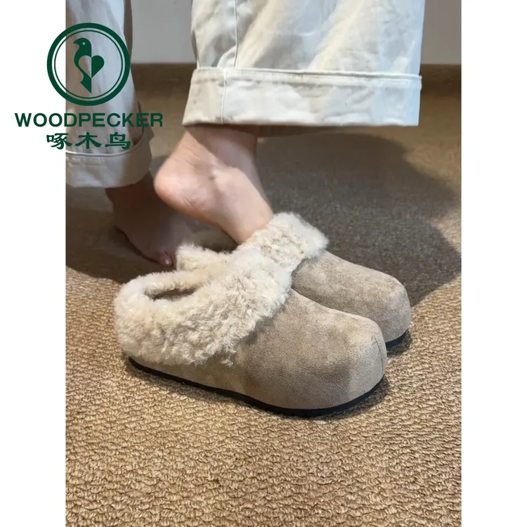 啄木鸟懒人一脚蹬包头拖鞋女外穿冬季加绒保暖防滑毛毛鞋勃肯棉鞋