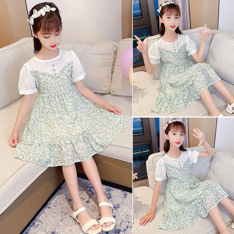 女童连衣裙夏儿童时尚中长款公主裙小女孩夏季雪纺裙子宝宝洋气
