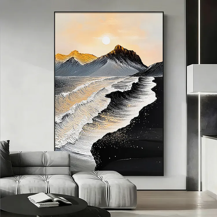 《金山》简约抽象黑白客厅装饰画背有靠山沙背景墙挂画玄关过道画