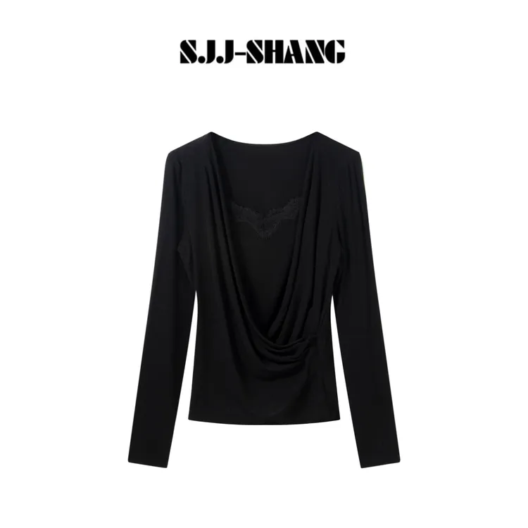 SJJ-SHANG【温柔T】25早秋莱赛尔丝光长袖修身针织上衣q135371p