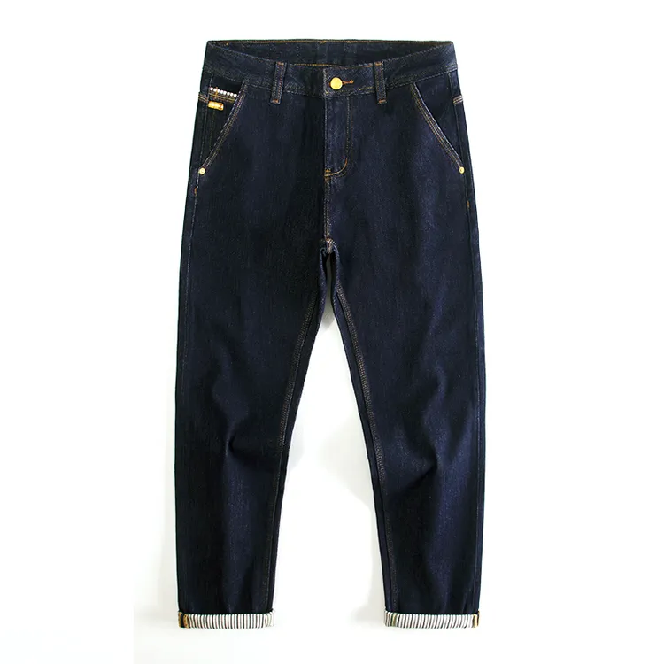 深蓝色斜插袋牛仔裤男款秋冬款潮牌高端休闲百搭经典修身直筒长裤