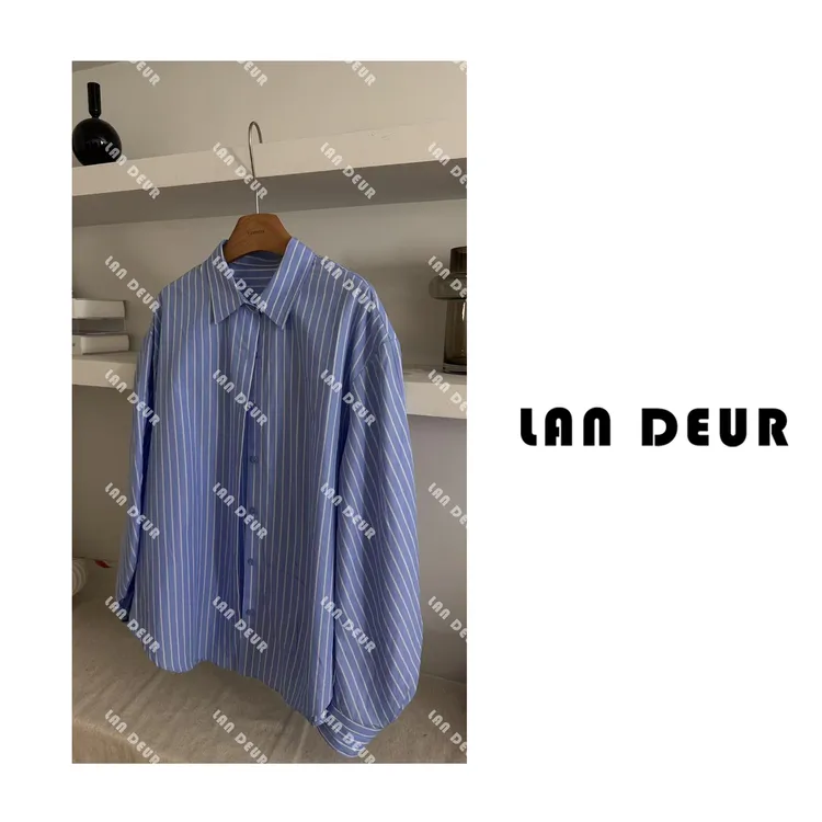 JIUJIU【松弛主义】宽松休闲衬衣韩版百搭春夏款蓝色条纹衬衫上衣