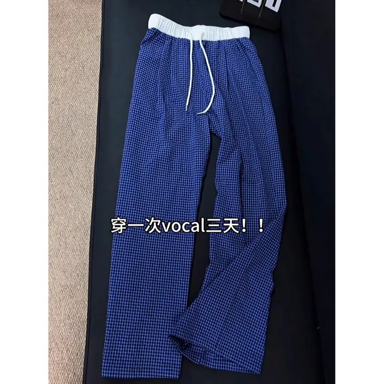 cleanfit冰丝格子裤男夏季薄款清凉透气空调裤慵懒风美式休闲裤子