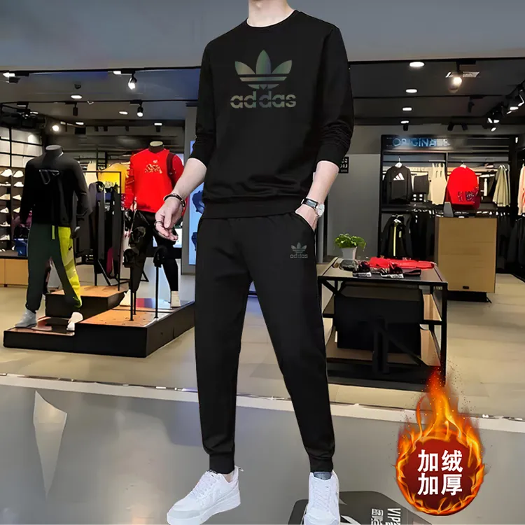 【奥莱正品】圆领运动套装男加绒2025秋冬季新款宽松休闲卫衣两件套