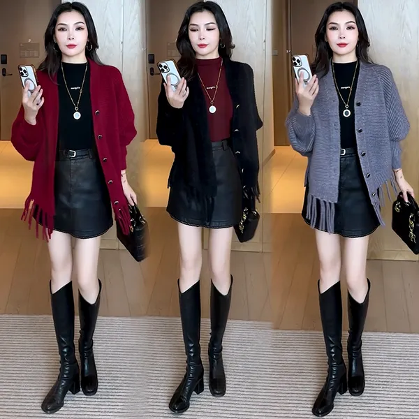 小个子毛衣外套保暖毛针织衫洋气质厚款短款显瘦百搭开衫60399