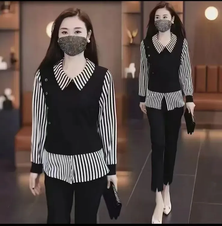 时尚休闲拼接假两件减龄百搭韩版长袖秋季小衫妈妈装