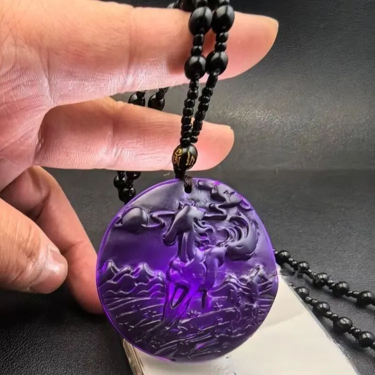 【师傅推荐】马到成功灯照变色树脂毛衣链紫色吊坠紫气东来吊坠链z商品图