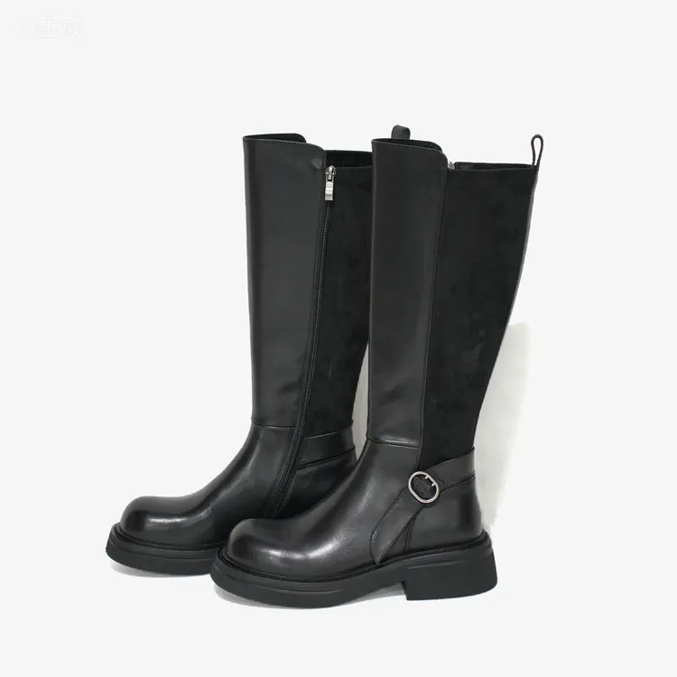 5 PENNIES YD设计师款秋冬季百搭休闲厚底黑色牛皮高筒靴52511232