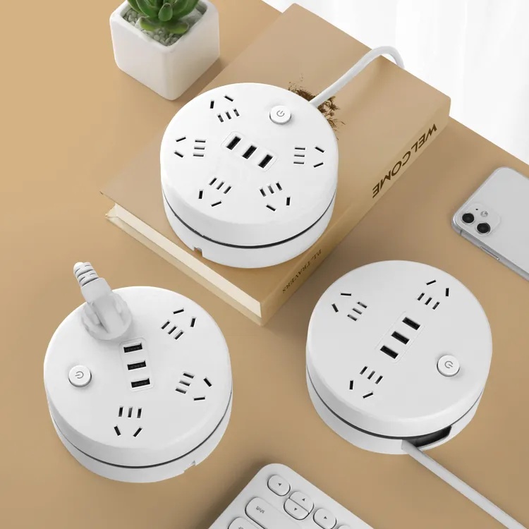 多功能可收纳usb接口插座板多插孔圆形插排带开关电源插座转换器商品图