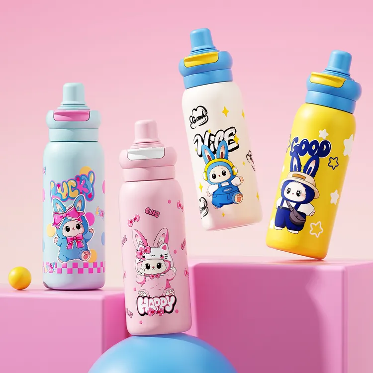 开学季啦布布双饮吸管316不锈钢可爱便携卡通保温杯提手运动水杯
