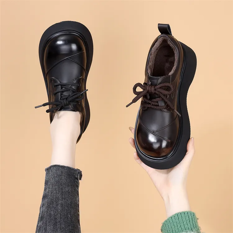 欧货爆款厚底单鞋女2025秋冬新款系带小皮鞋英伦JK配裙显瘦乐福鞋