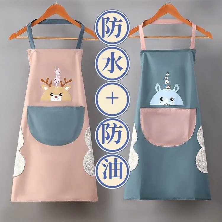 花环兔可擦手围裙女厨房防水防油围裙时尚韩版情侣围裙做饭家务