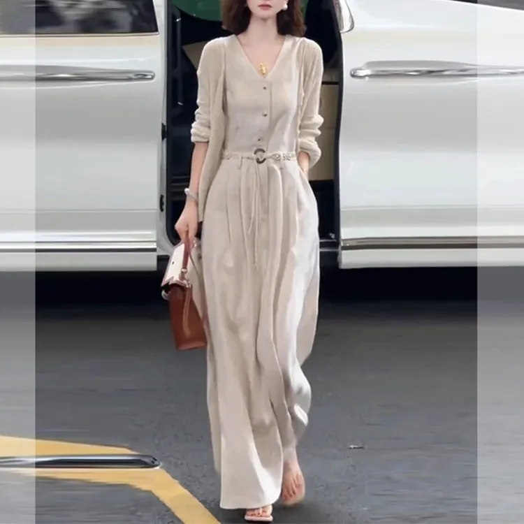 小香风轻奢时尚套装女2025春秋新款收腰背心连衣裙针织开衫两件套