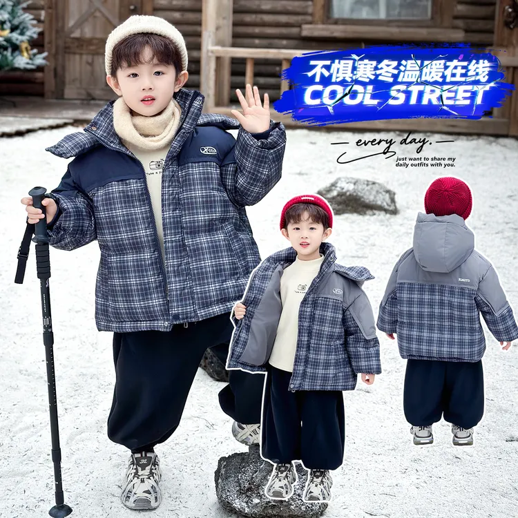 女男中长款星空常规款连帽女童童装格子