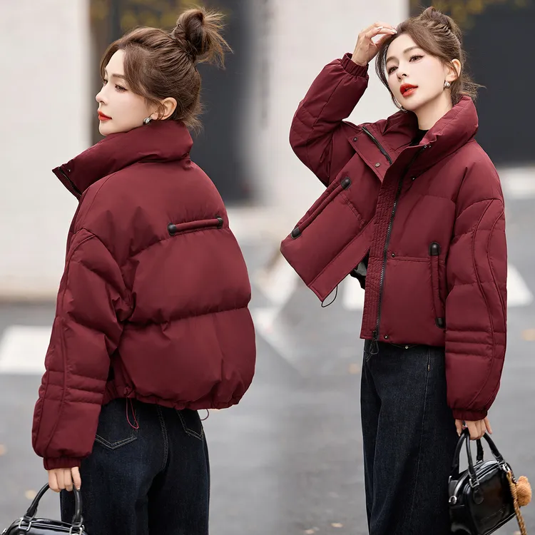 安哥拉红色羽绒服女短款小个子冬2025新款免洗立领白鸭绒加厚外套